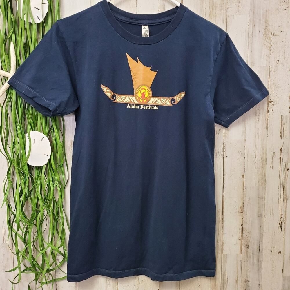 Aloha Festivals Short Sleeve Tee Shirt Navy Blue Size Small